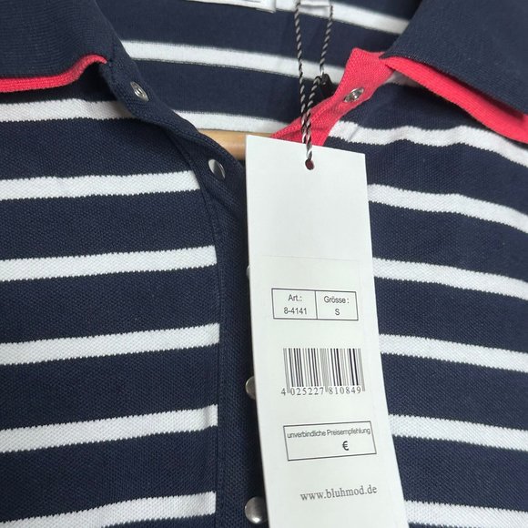 BLUHMOD Small Blue and White Stripped Polo with Pink Lining - Picture 5 of 7